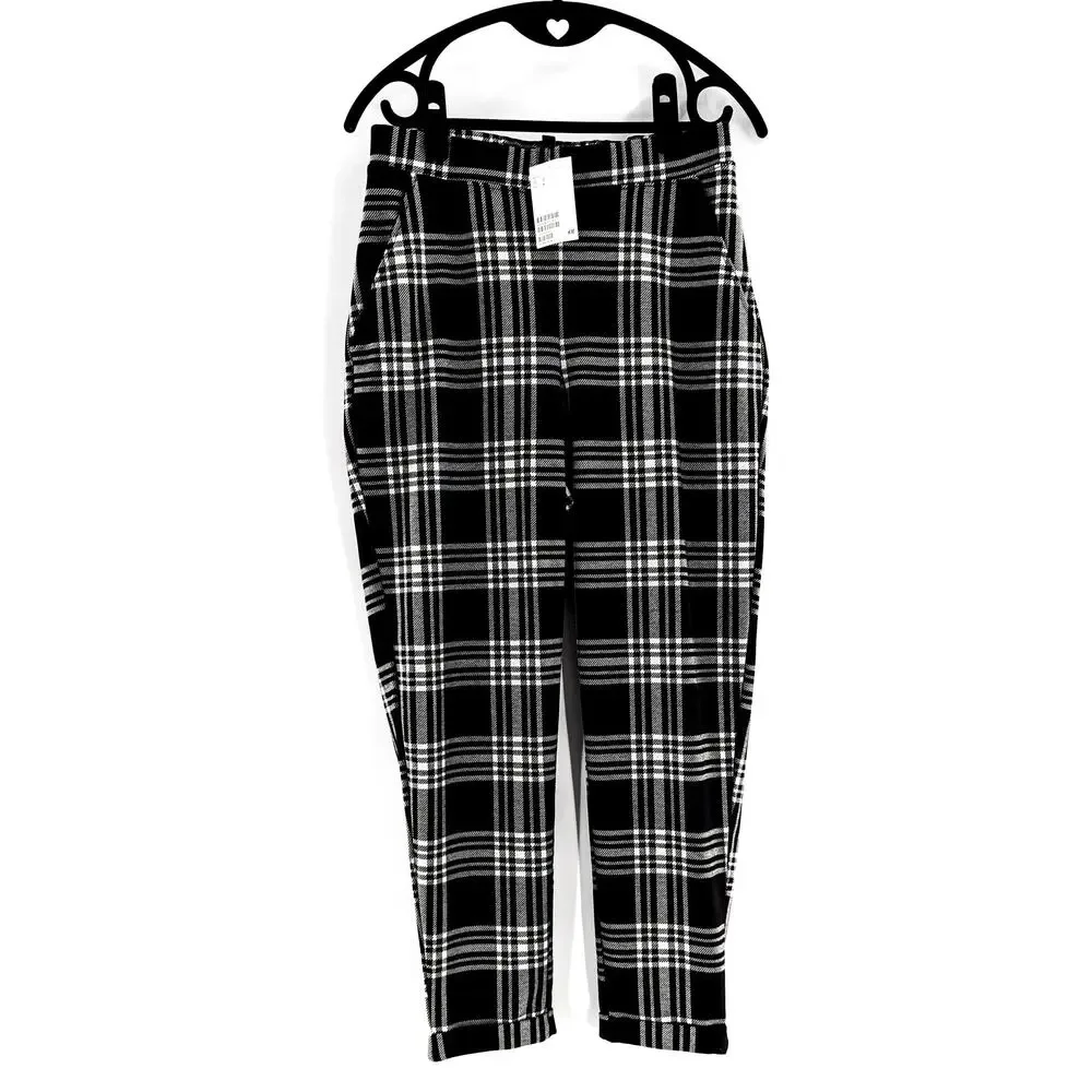 H&M Plaid Pants Trousers Black & White Size Small - Picture 9 of 9